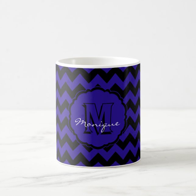 SC Monogram Chevron, Blue-Black-Coffee Mug (Center)