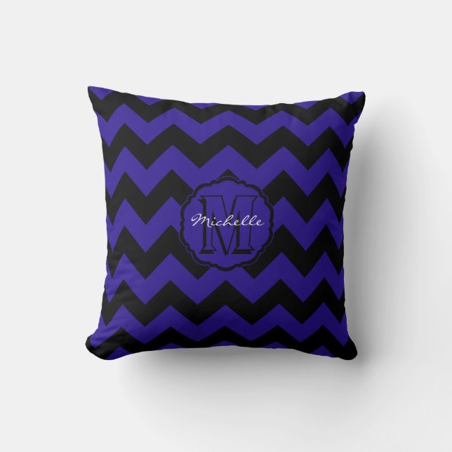 SC Monogram Chevron,Blue-Black Square Pillow (Front)