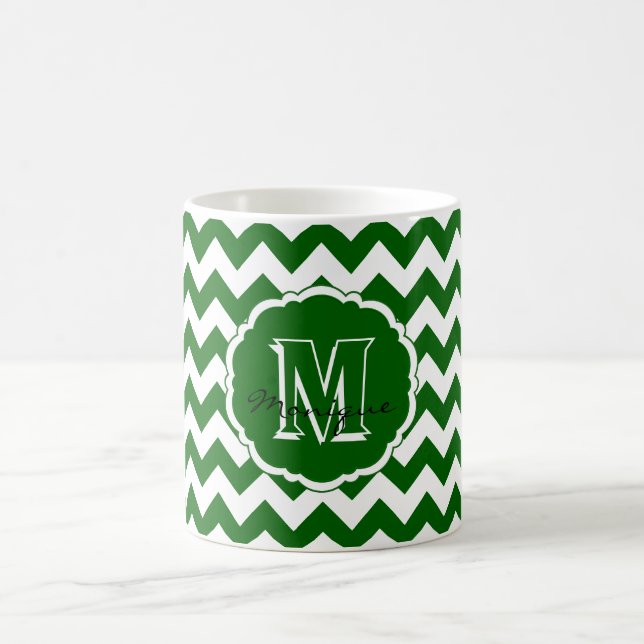 SC Monogram Chevron, Green-White-Coffee Mug (Center)