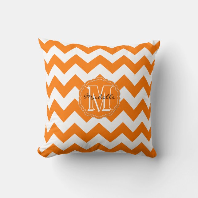 SC Monogram Chevron, Orange-White Square Pillow (Front)
