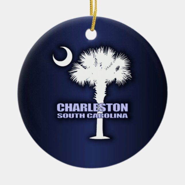 SC Palmetto & Crescent (Charleston) Ceramic Tree Decoration (Front)