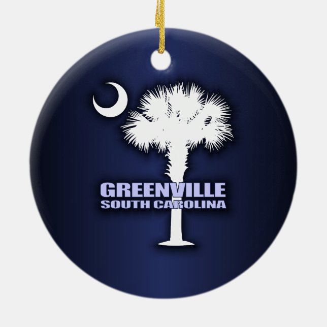 SC Palmetto & Crescent (Greenville) Ceramic Tree Decoration (Back)