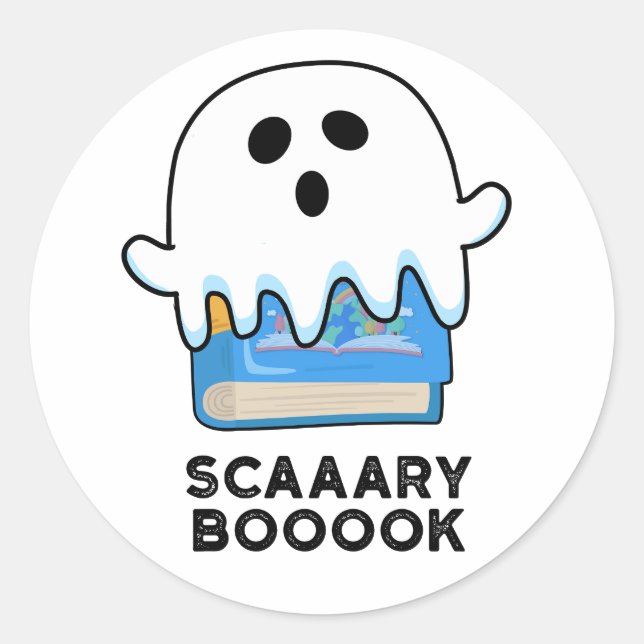 Scaaaary Booook Funny Ghost Book Pun  Classic Round Sticker (Front)