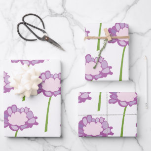 Scabiosa Purple Pincushion Flower Floral Wrapping Paper Sheet