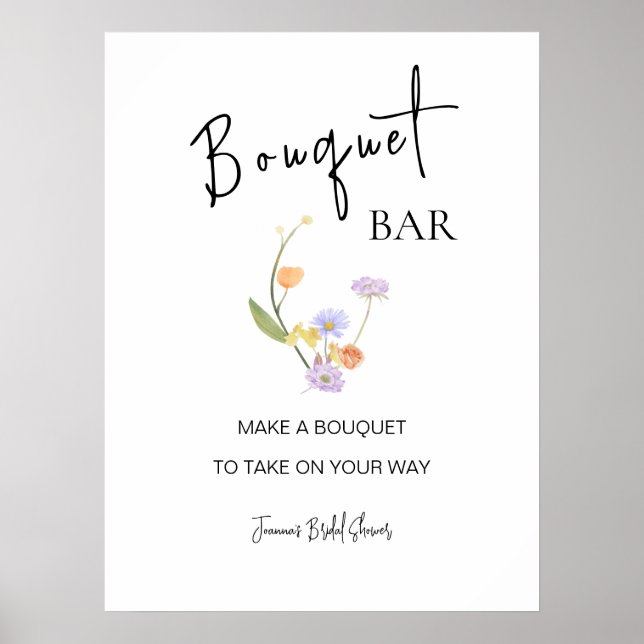 Scabiosa Wildflower Bridal Shower Flower Bar Poster (Front)