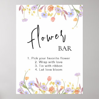 Scabiosa Wildflower Bridal Shower Flower Bar Poster