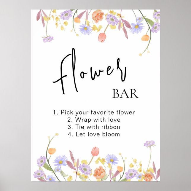 Scabiosa Wildflower Bridal Shower Flower Bar Poster (Front)