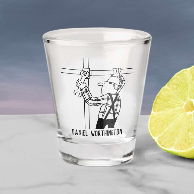 Scaffolders & Scaffolding Cartoon. Personalise. Shot Glass (Creator Uploaded)