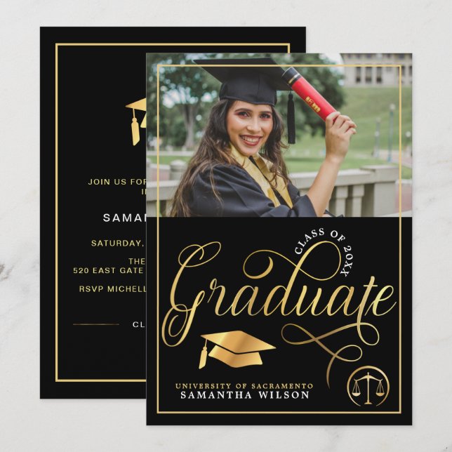 Scale Of Justice Law School Graduation Announcement (Front/Back)