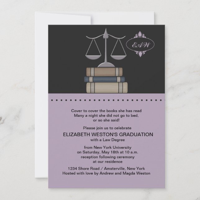 Scale of Justice Mauve, Law School Invitation (Front)
