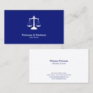 Scale of Justice White Icon on Royal Blue Business Card