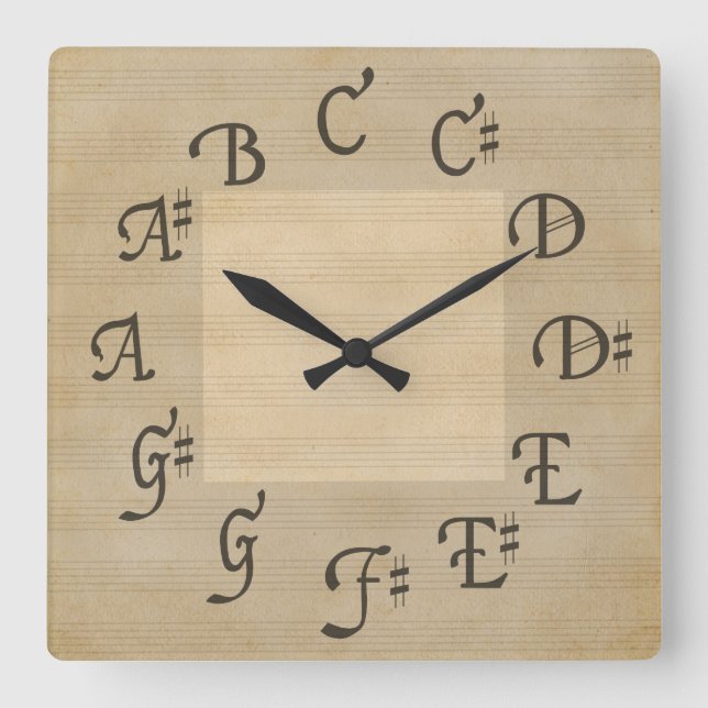 Scale of Music Notes, Antique Look Square Wall Clock (Front)