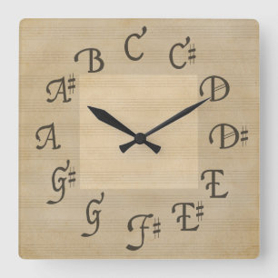 Scale of Music Notes, Antique Look Square Wall Clock
