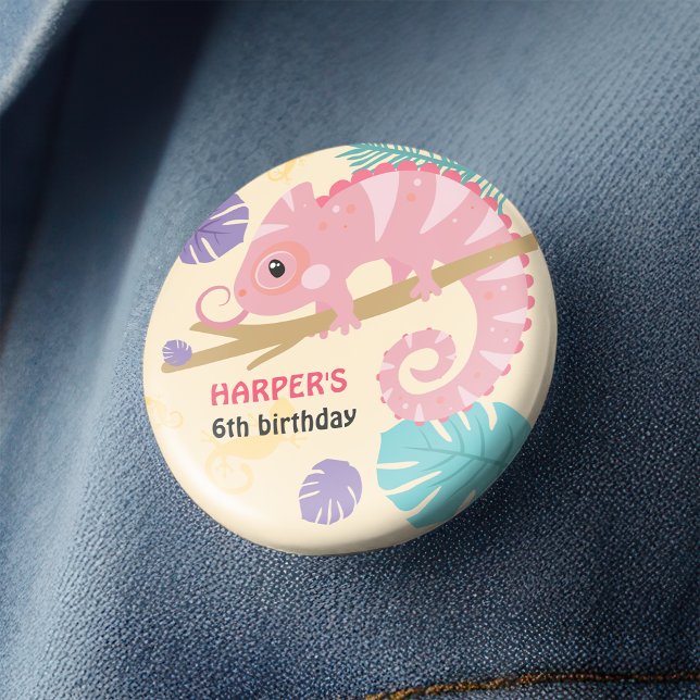 Scales and Tails Girl's Reptile Birthday  3 Cm Round Badge (You'll be “swamped” for guests with our scales and tails girl's reptile birthday party supplies! )