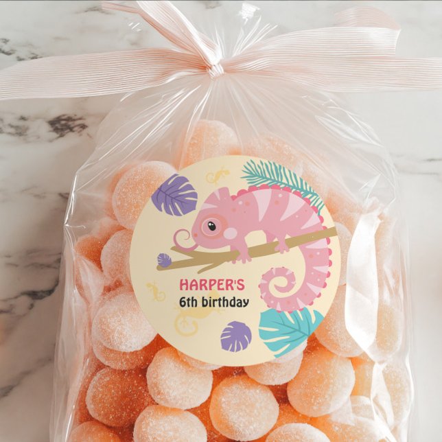 Scales and Tails Girl's Reptile Birthday  Classic Round Sticker (Creator Uploaded)