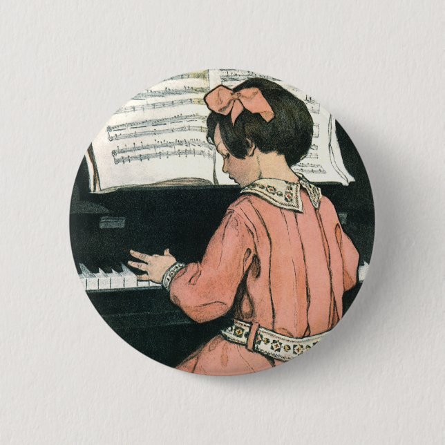 Scales by Jessie Willcox Smith, Piano Music Girl 6 Cm Round Badge (Front)