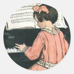 Scales by Jessie Willcox Smith, Piano Music Girl Classic Round Sticker