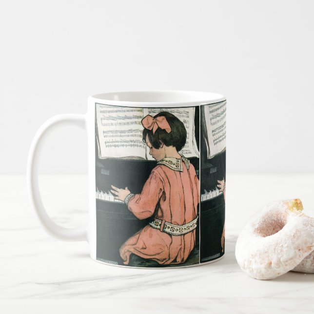 Scales by Jessie Willcox Smith, Piano Music Girl Coffee Mug (With Donut)