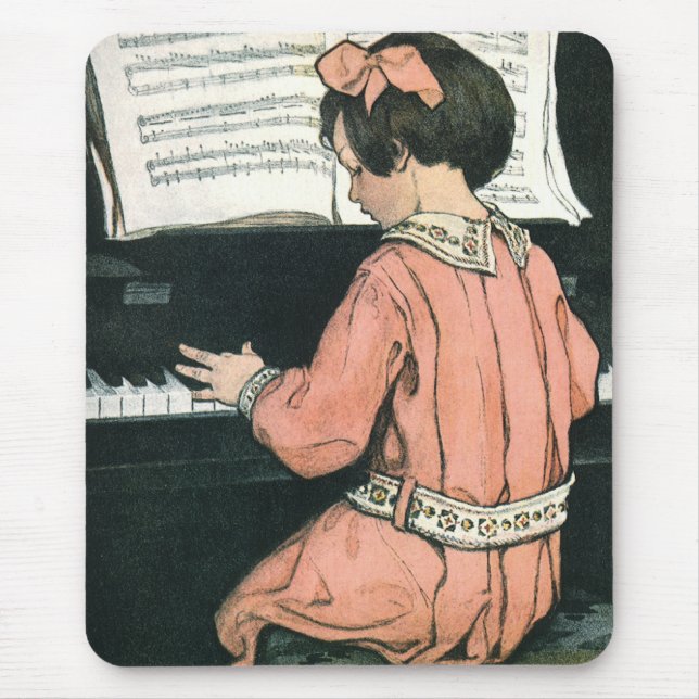 Scales by Jessie Willcox Smith, Piano Music Girl Mouse Mat (Front)