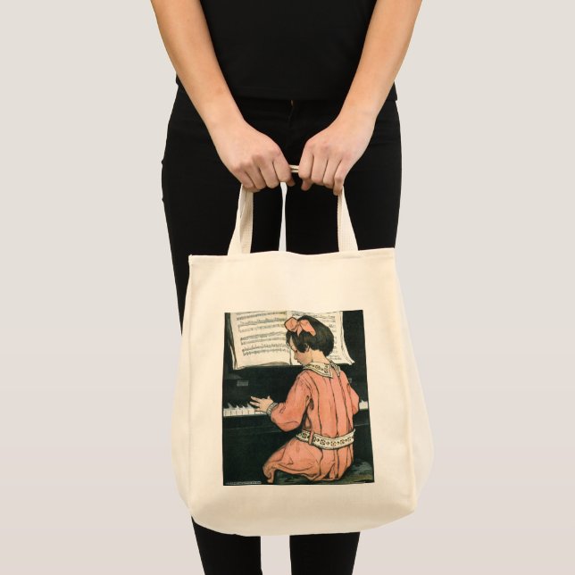 Scales by Jessie Willcox Smith, Piano Music Girl Tote Bag (Front (Product))