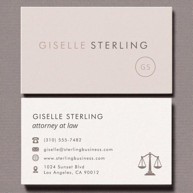 Scales of Justice Attorney at Law Blush Pink  Business Card (Creator Uploaded)