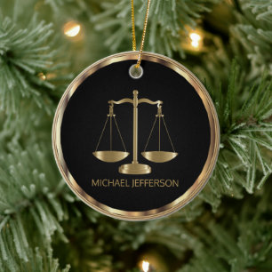Scales of Justice  - Black and Gold - 2 Side Print Ceramic Tree Decoration