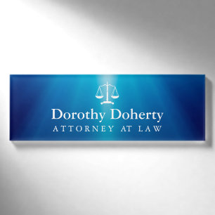 Scales of Justice Blue Rays Background Name Tag