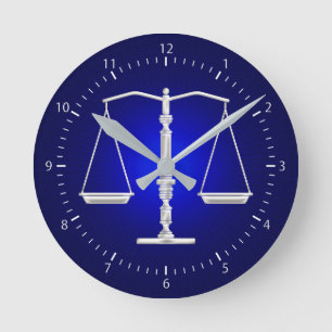 Scales of Justice   Deep Blue Round Clock