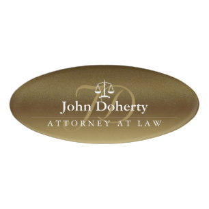 Scales of Justice Elegant Gold Name Tag