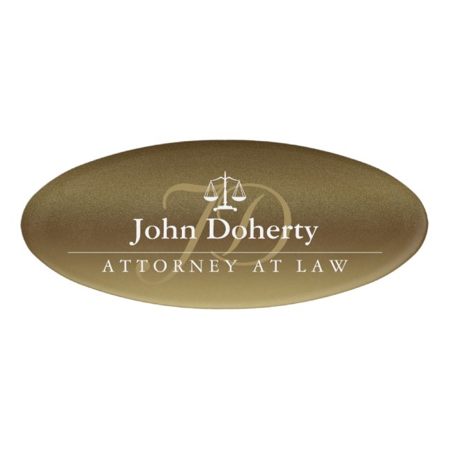 Scales of Justice | Elegant Gold Name Tag (Front)