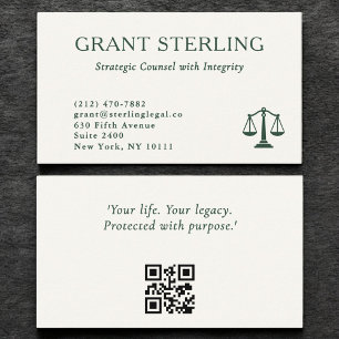 Scales of Justice Emerald Green Legal QR Code Business Card