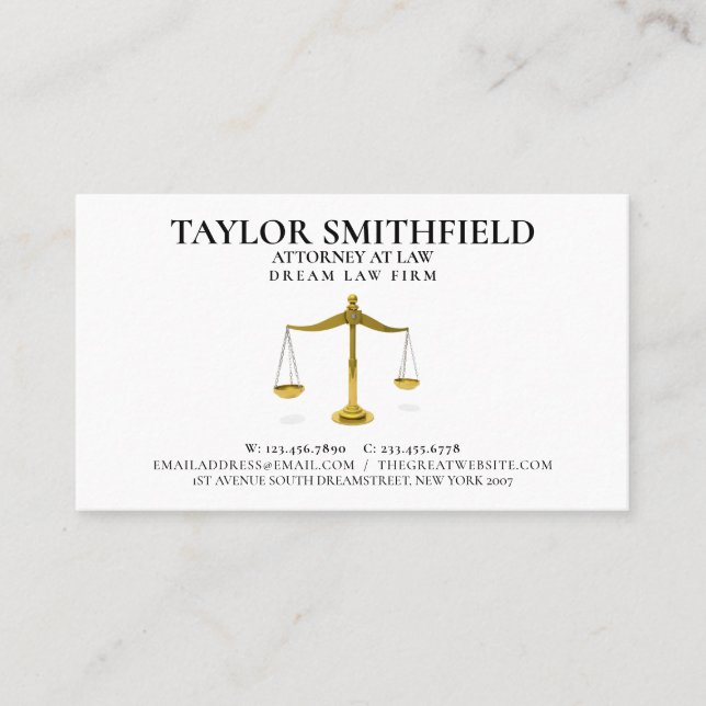 Scales of Justice Gold Lawyer Attorney Business Card (Front)