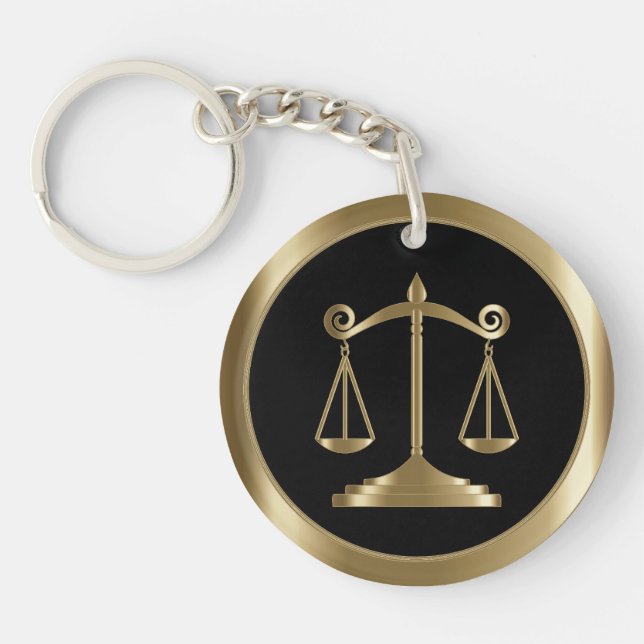 Scales of Justice | Law | Lawyer - Black & Gold Key Ring (Front)