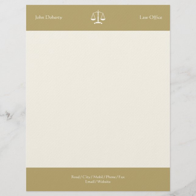 Scales of Justice LAW OFFICE Golden Customised Letterhead (Front)