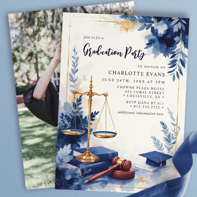 Scales of Justice Law School Floral Grad Photo Invitation (Creator Uploaded)