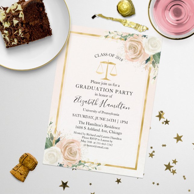 Scales of Justice Law School Grad Party Blush Invitation (Creator Uploaded)