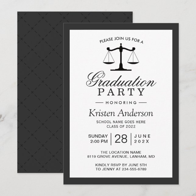 Scales of Justice Law School Graduation Party Invitation (Front/Back)