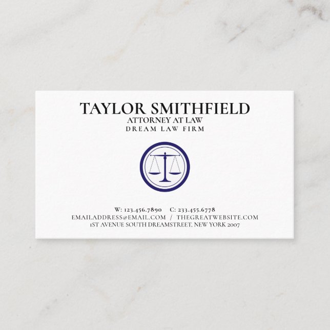 Scales of Justice Lawyer Attorney Business Card (Front)