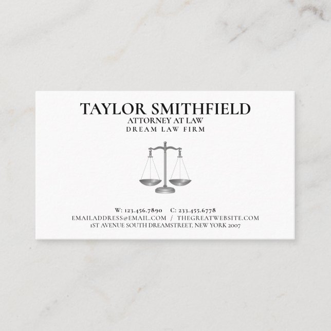 Scales of Justice Lawyer Attorney Judge Business Card (Front)