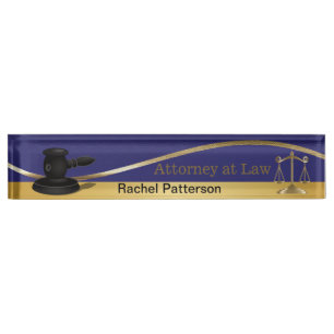 Scales of Justice Lawyer Dark Blue & Gold Nameplate