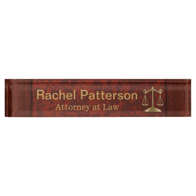 Scales of Justice | Lawyer | Rustic Red Leather Nameplate (Front)