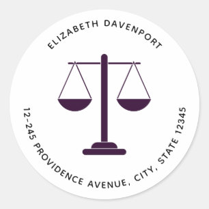 Scales of Justice Legal Services Symbol Address Classic Round Sticker