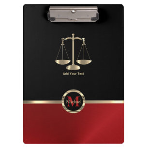 Scales of Justice - Monogram Black and Red Clipboard