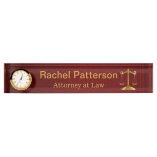 Scales of Justice   Rustic Red Leather - Lawyer Nameplate