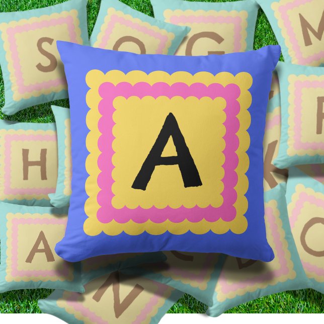 Scallop Alphabet Monogram Scalloped design bright Cushion (Creator Uploaded)