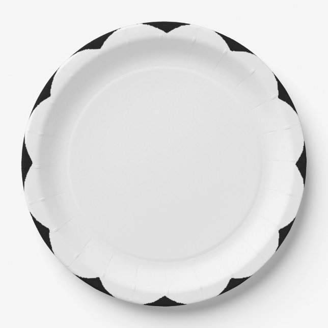 Scallop Black & White Paper Plate (Front)