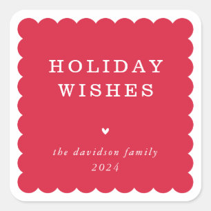 SCALLOP EDGE modern cute festive border red Square Sticker