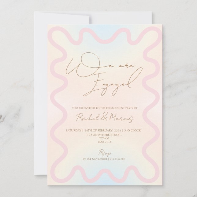Scallop Edge wave border engagement party Invitation (Front)