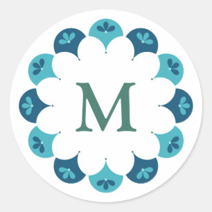 Scallop Floral Custom Colours Monogram Classic Round Sticker