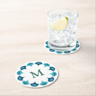Scallop Floral Custom Colours Monogram Round Paper Coaster